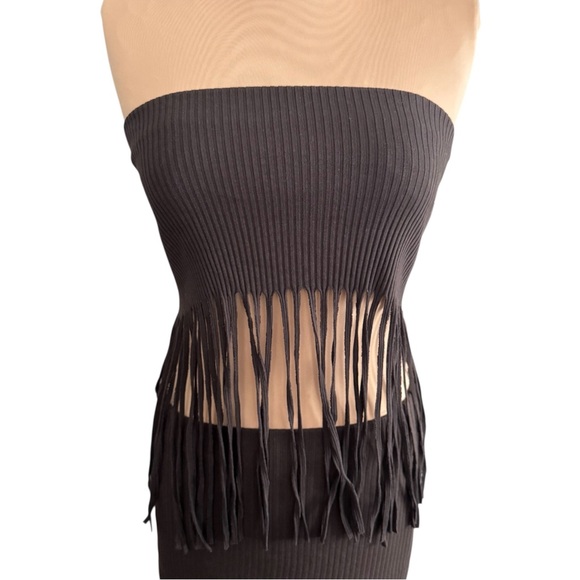 Zara Ribbed Strapless Dress in Chocolate Brown - Picture 4 of 5